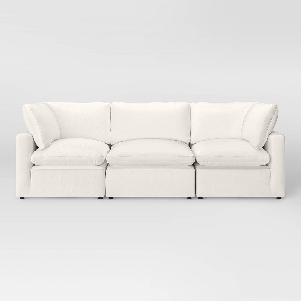 Cream 3-Piece Modular Sofa - Project 62: Polyester upholstery, plywood frame